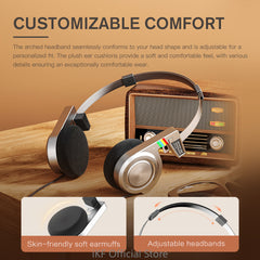 iKF R3 Retro On Ear Headphone Deep Bass Headset with Multipoint Mode,Lightweight and Foldable,Up to 60H Playtime,Bluetooth,Double-Device Connection,For Laptop/PC/Phone