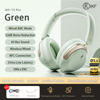 iKF T3 Pro Adaptive ANC Bluetooth Headphones, 52dB Noise Cancelling, 40mm Silk Composite Drivers, 5-Mic ENC, NFC Fast Pairing, Hi-Res Certified, 125H Playtime, Bluetooth 5.4, 35ms Low-Latency Gaming Mode - Starlight White, Silver Moon, Wild Green