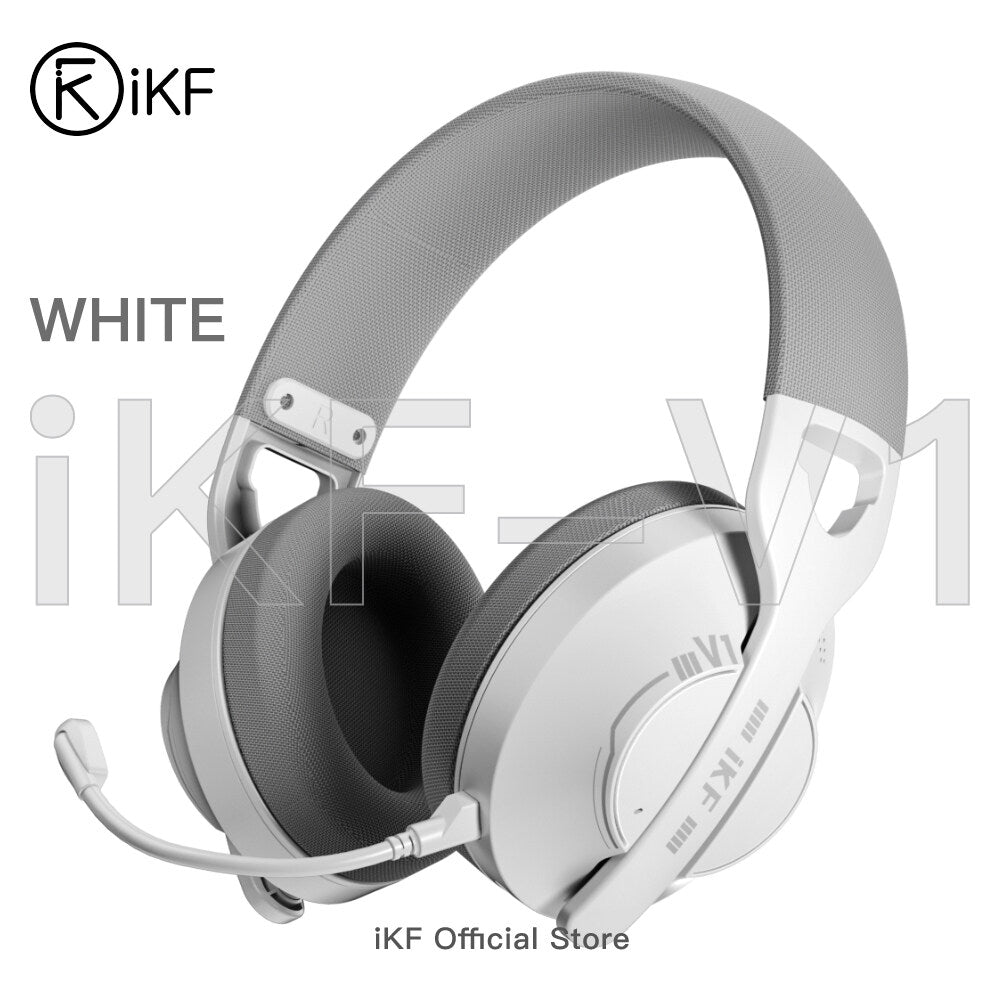 iKF V1 Wireless Headphones 2.4G Bluetooth Headset Gaming With Microphone 50H Playtime Deep Bass, iKF APP,Double Devices Connection for iOS/Android