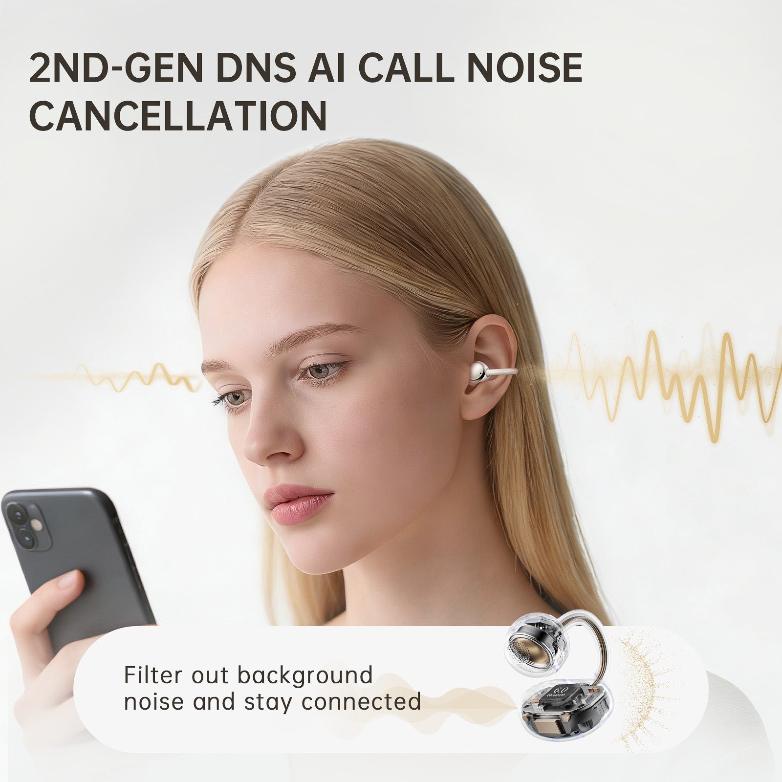 Auriculares inalámbricos iKF C01 de oído abierto con Bluetooth, sonido estéreo, clip para la oreja, batería de 48 h, IPX4, para entrenamiento y viajes.