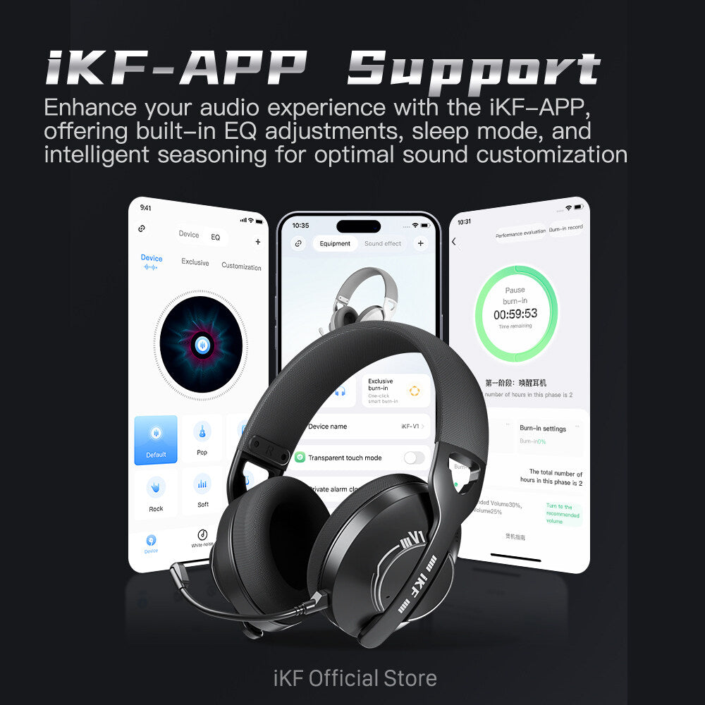 iKF V1 Wireless Headphones 2.4G Bluetooth Headset Gaming With Microphone 50H Playtime Deep Bass, iKF APP,Double Devices Connection for iOS/Android