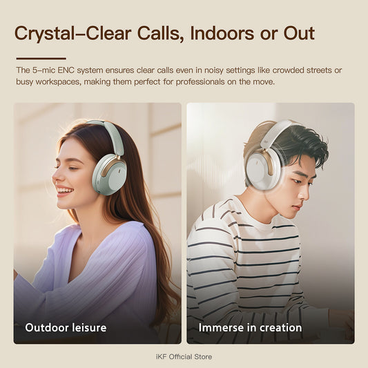 iKF T3 Pro Adaptive ANC Bluetooth Headphones, 52dB Noise Cancelling, 40mm Silk Composite Drivers, 5-Mic ENC, NFC Fast Pairing, Hi-Res Certified, 125H Playtime, Bluetooth 5.4, 35ms Low-Latency Gaming Mode - Starlight White, Silver Moon, Wild Green