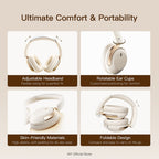 iKF T3 Pro Adaptive ANC Bluetooth Headphones, 52dB Noise Cancelling, 40mm Silk Composite Drivers, 5-Mic ENC, NFC Fast Pairing, Hi-Res Certified, 125H Playtime, Bluetooth 5.4, 35ms Low-Latency Gaming Mode - Starlight White, Silver Moon, Wild Green