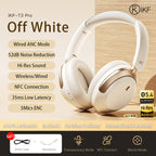 iKF T3 Pro Adaptive ANC Bluetooth Headphones, 52dB Noise Cancelling, 40mm Silk Composite Drivers, 5-Mic ENC, NFC Fast Pairing, Hi-Res Certified, 125H Playtime, Bluetooth 5.4, 35ms Low-Latency Gaming Mode - Starlight White, Silver Moon, Wild Green