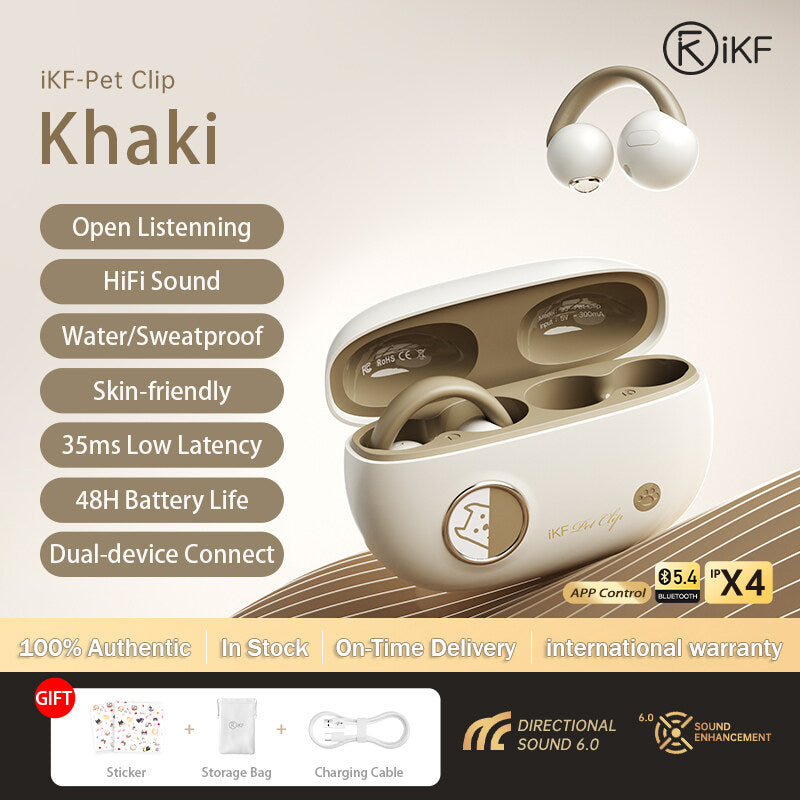 iKF Pet-Clip Open Ear Bluetooth Earclip DS6.0 IPX4 Sports HIFI 3D Spatial Sound Effects Touch Control Earbuds