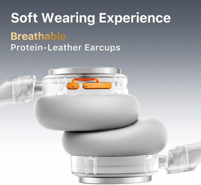 iKF R1 Explorer Clear Retro Wireless Bluetooth Headphones, 90H Playtime, Hi-Res Audio, Comfort Fit, ENC Call Noise Cancelling, Metal Design, 360° Spatial Sound, Dual Device Connect, Travel, Silver