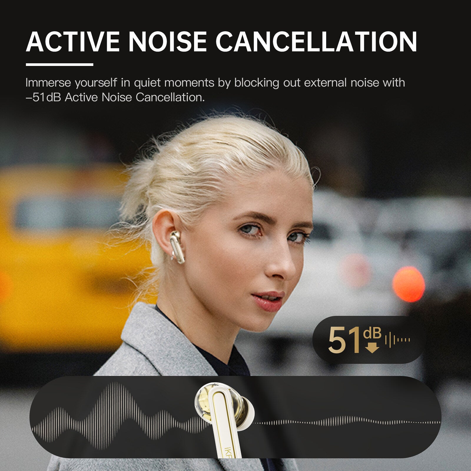 iKF Ultra Wireless Earbuds Active Noise Reducation HiFi Sound Dual-Decive Connection ENC Call Reducation Game Mode