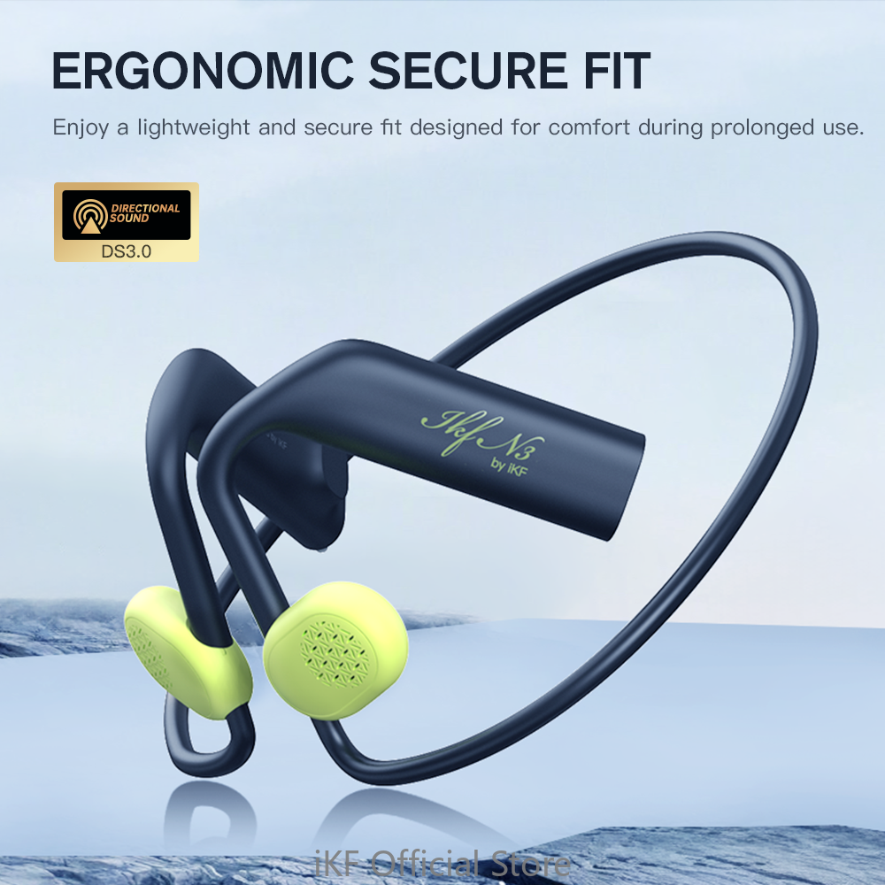 iKF N3 Open Air Conduction Bluetooth Headset Directional Sound DS3.0 Bluetooth V5.3 ,ENC Clear call,30 Battery Life Ear Hanging Suitable Forfitness/Hiking/Cycling Outdoor Sports Headphone