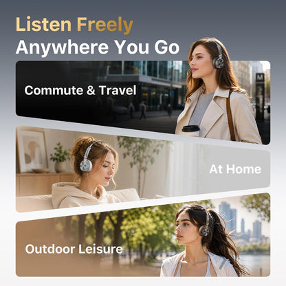 iKF R1 Explorer Clear Retro Wireless Bluetooth Headphones, 90H Playtime, Hi-Res Audio, Comfort Fit, ENC Call Noise Cancelling, Metal Design, 360° Spatial Sound, Dual Device Connect, Travel, Silver