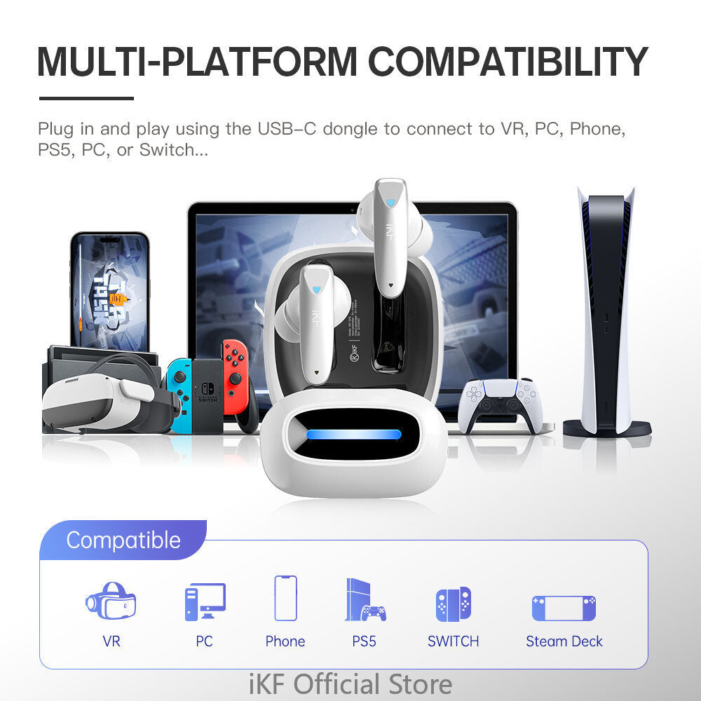 iKF G15 In-ear Wireless Bluetooth Earbuds Gaming Esports 2.4g Dual Mode Compatible with VR Switch PS5 pico Earphones