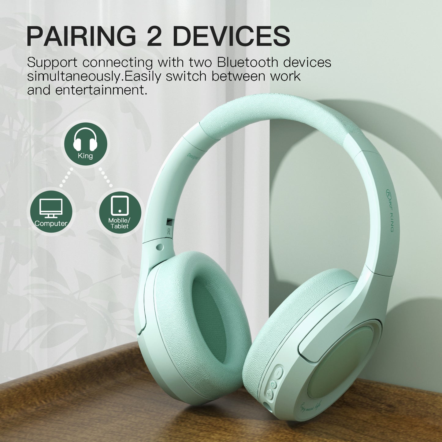 iKF King Wireless Bluetooth Headphones Active Noise Cancelling Power Bass with Microphone Wired Headset for iOS/Android