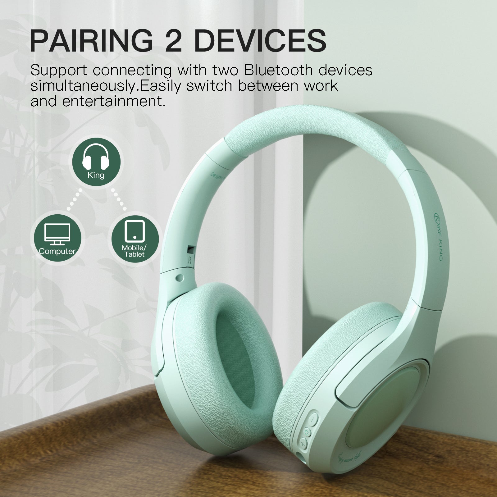 iKF King (S)- Active Noise Cancelling Bluetooth Wireless Headphone Power Bass Stereo Sound with Microphone Wired Headset Gaming Mode 80 hours Play Time for iphone/Xiaomi/Huawei/OPPO