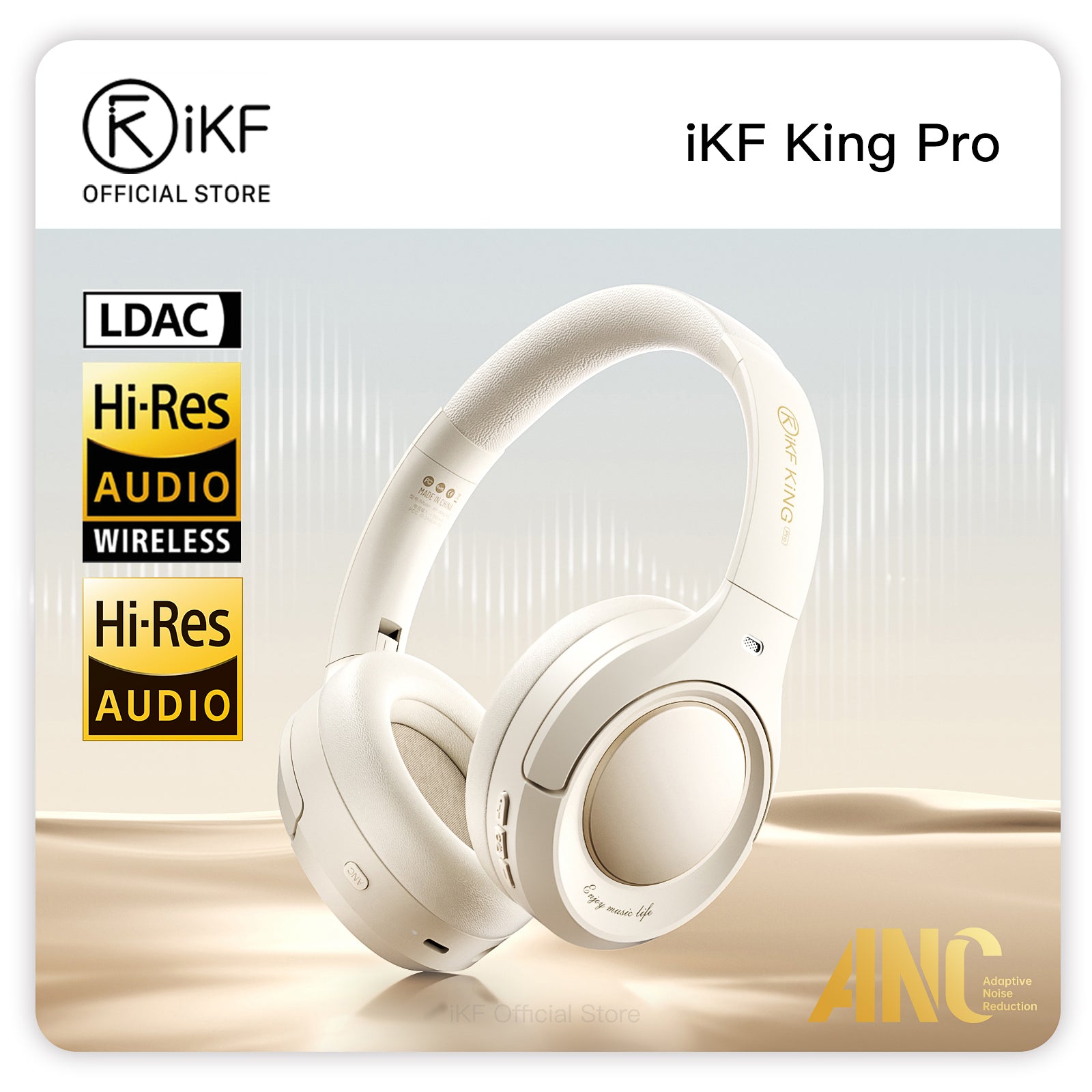 Auriculares inalámbricos Bluetooth iKF King Pro con cancelación activa de ruido, audio de alta resolución, duración de batería normal (170 h), 38 ms, modo de baja latencia