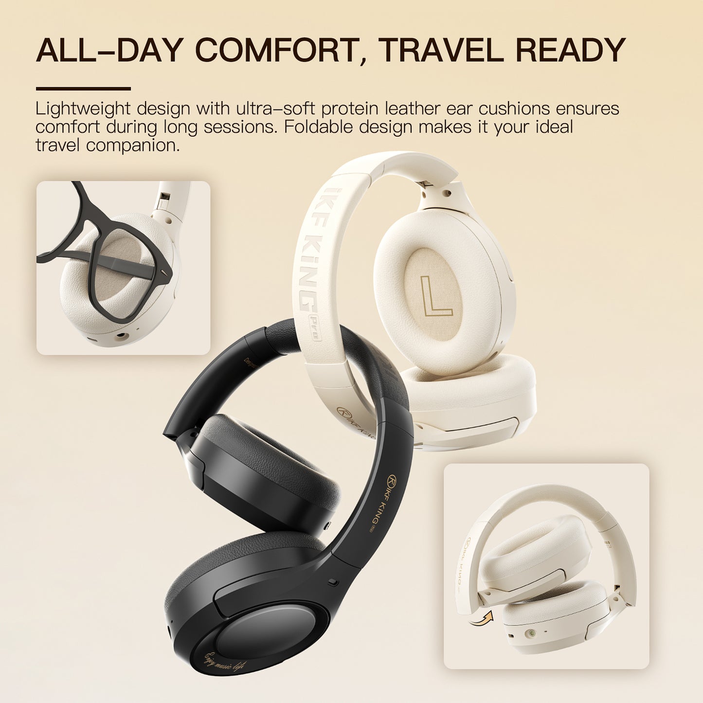 iKF King Pro Wireless Bluetooth Headphones Active Noise Cancelling, Hi-Res Audio