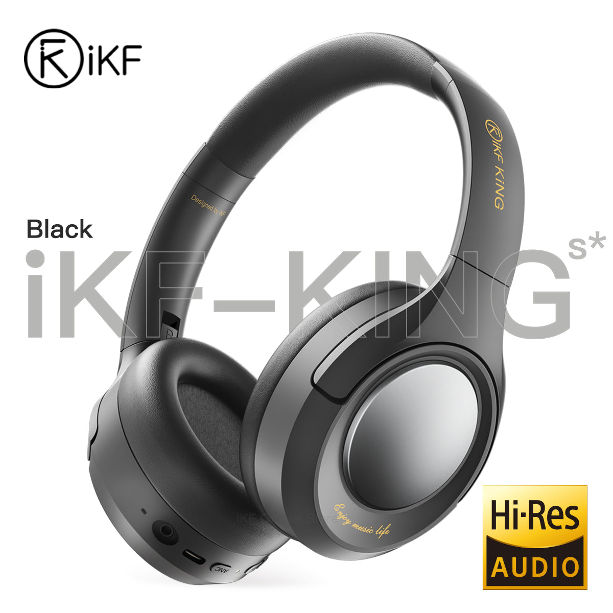 Auriculares inalámbricos Bluetooth iKF King con cancelación activa de ruido y graves potentes, micrófono y cable para iOS y Android.