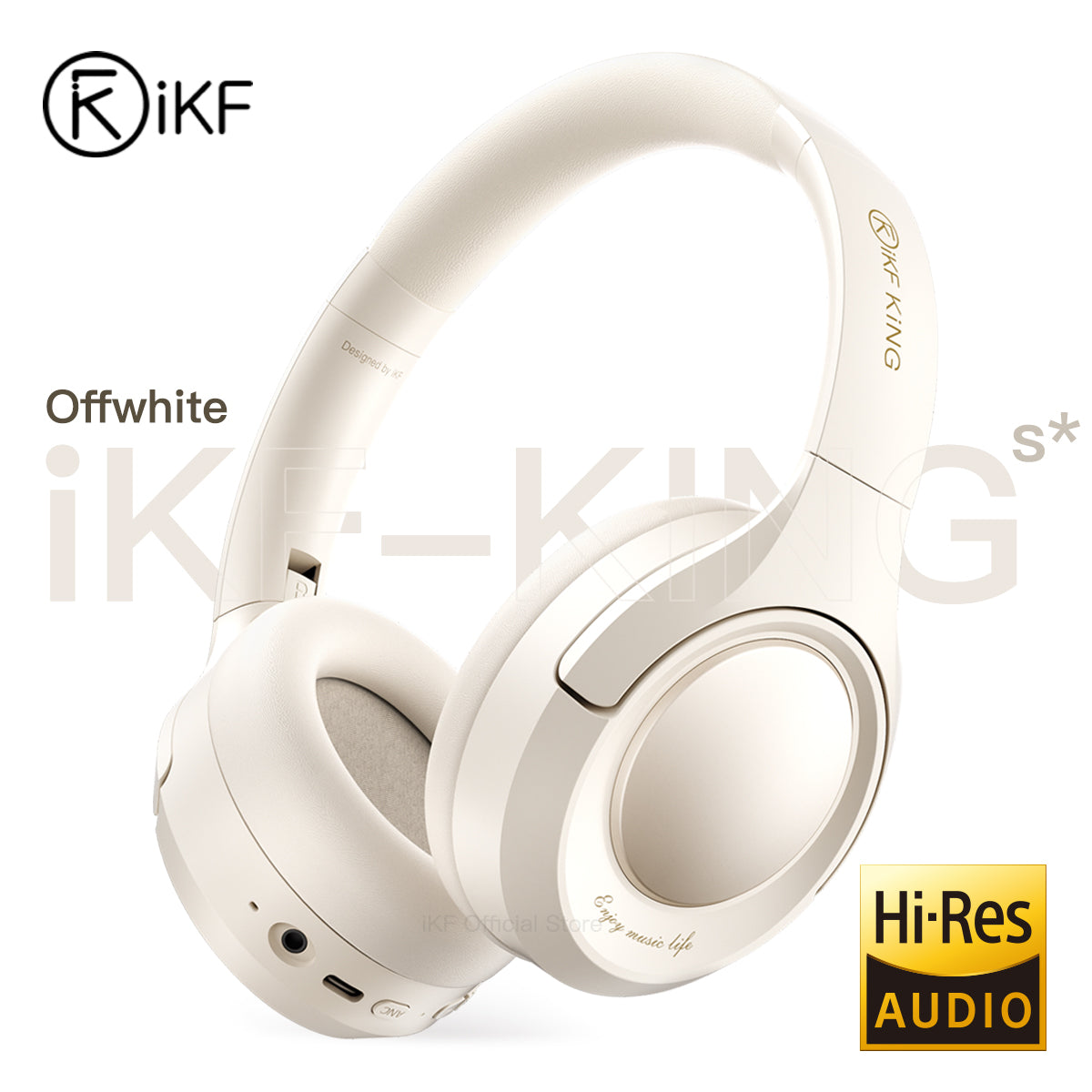 Auriculares inalámbricos Bluetooth iKF King con cancelación activa de ruido y graves potentes, micrófono y cable para iOS y Android.