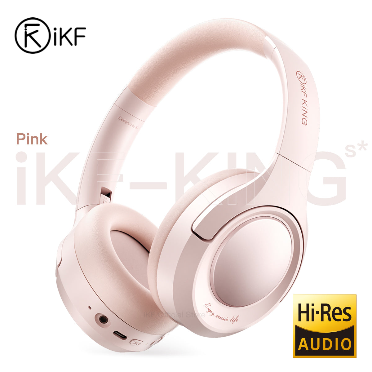 Auriculares inalámbricos Bluetooth iKF King con cancelación activa de ruido y graves potentes, micrófono y cable para iOS y Android.