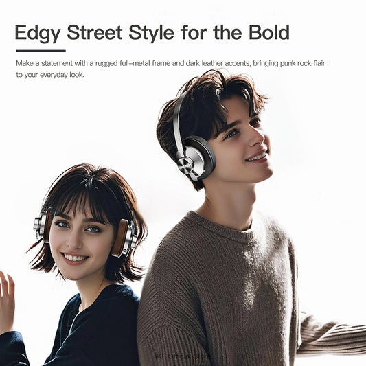 iKF Metal Wireless Bluetooth Over-Ear Headphones, Hardcore Full Metal Design with Dark Leather, Advanced ANC to -52dB, Hi-Res 40mm Drivers, 5-Mic ENC for Clear Calls, 75H Playback,  AUX Wired Mode, App Customizable