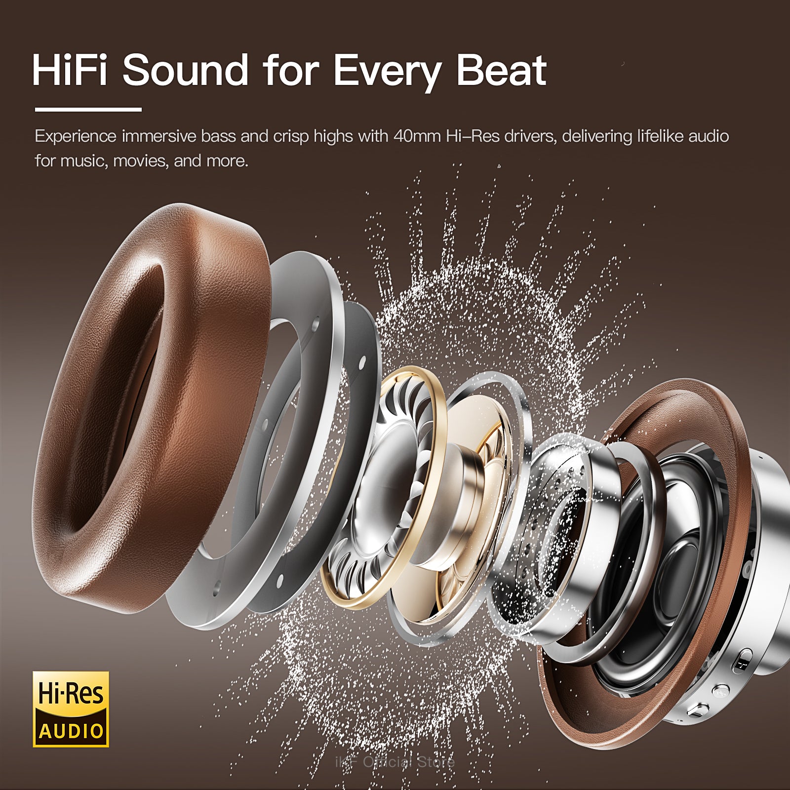 iKF Metal Wireless Bluetooth Over-Ear Headphones, Hardcore Full Metal Design with Dark Leather, Advanced ANC to -52dB, Hi-Res 40mm Drivers, 5-Mic ENC for Clear Calls, 75H Playback,  AUX Wired Mode, App Customizable