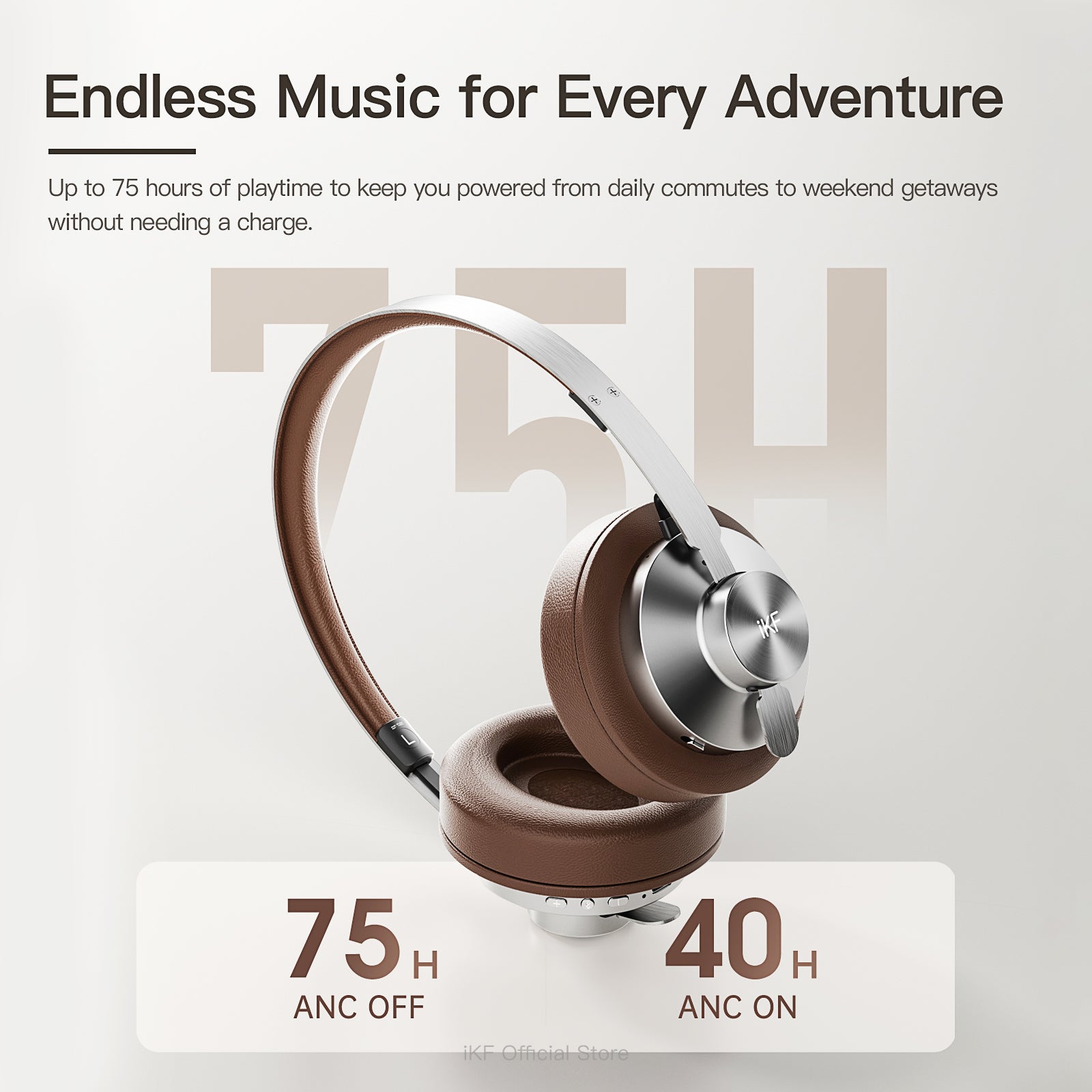 iKF Metal Wireless Bluetooth Over-Ear Headphones, Hardcore Full Metal Design with Dark Leather, Advanced ANC to -52dB, Hi-Res 40mm Drivers, 5-Mic ENC for Clear Calls, 75H Playback,  AUX Wired Mode, App Customizable