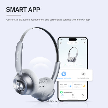 iKF R1 Pop Wireless Retro On Ear Headphones Bluetooth Multi-Point 75H Playtime APP Custom Sound Built-in Mic Stylish Design Lightweight
