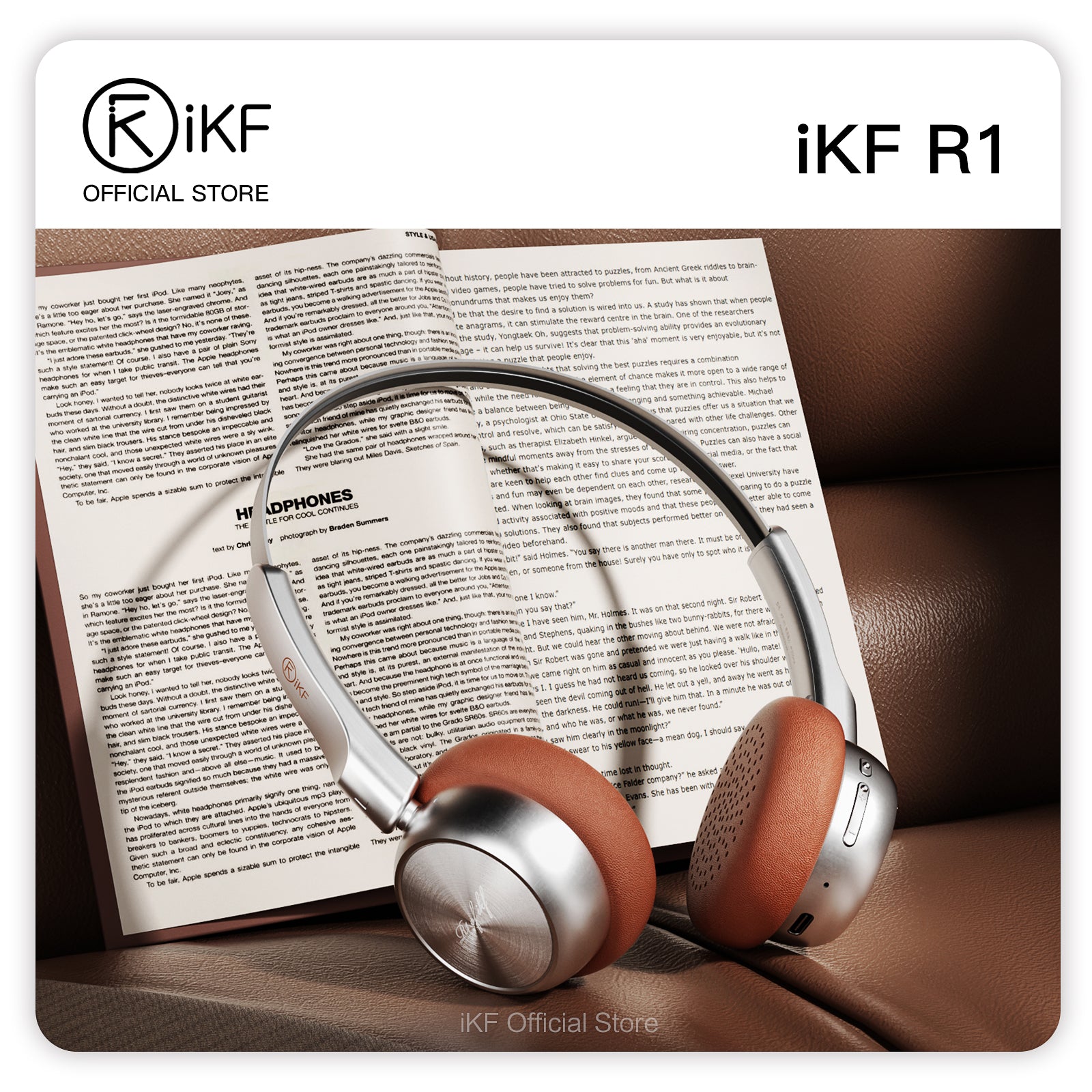 iKF R1 Wireless Bluetooth Headphones, Retro Classic Lightweight Headset, Builti-in Mic, 60H Playback, Dual Device Connectivity, Low Latency, App Customization,Throwback 80s 90s,OOTD