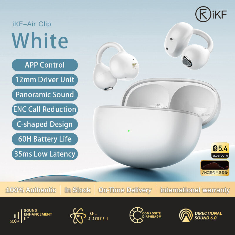 iKF Air Clip Open-Ear TWS Earbuds Wireless Air Conduction Earphones Sports Ear Clips ENC Calling Reducation DT6.0