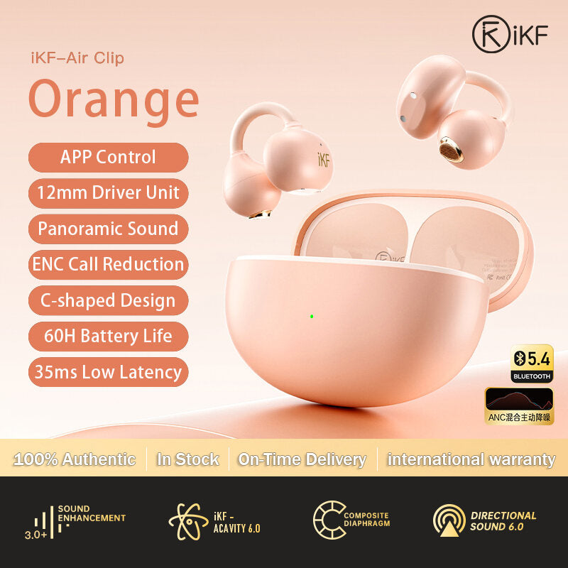 iKF Air Clip Open-Ear TWS Earbuds Wireless Air Conduction Earphones Sports Ear Clips ENC Calling Reducation DT6.0