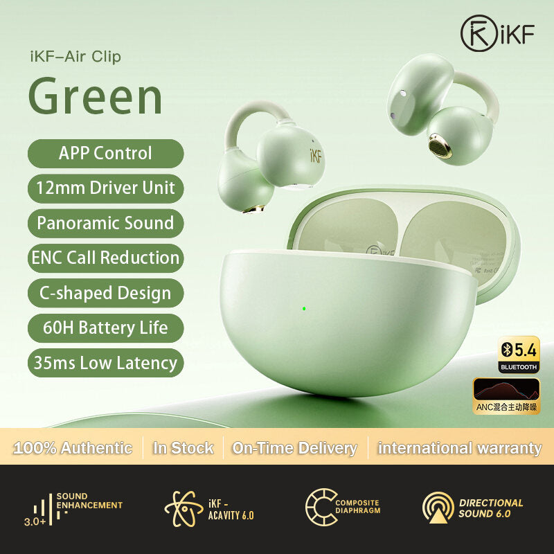 iKF Air Clip Open-Ear TWS Earbuds Wireless Air Conduction Earphones Sports Ear Clips ENC Calling Reducation DT6.0