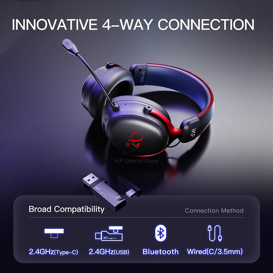 iKF V11 Pro Wireless 2.4G Bluetooth Headphones Gaming Wired Headset 125H Playtime 3.5mm for iOS/Android PC