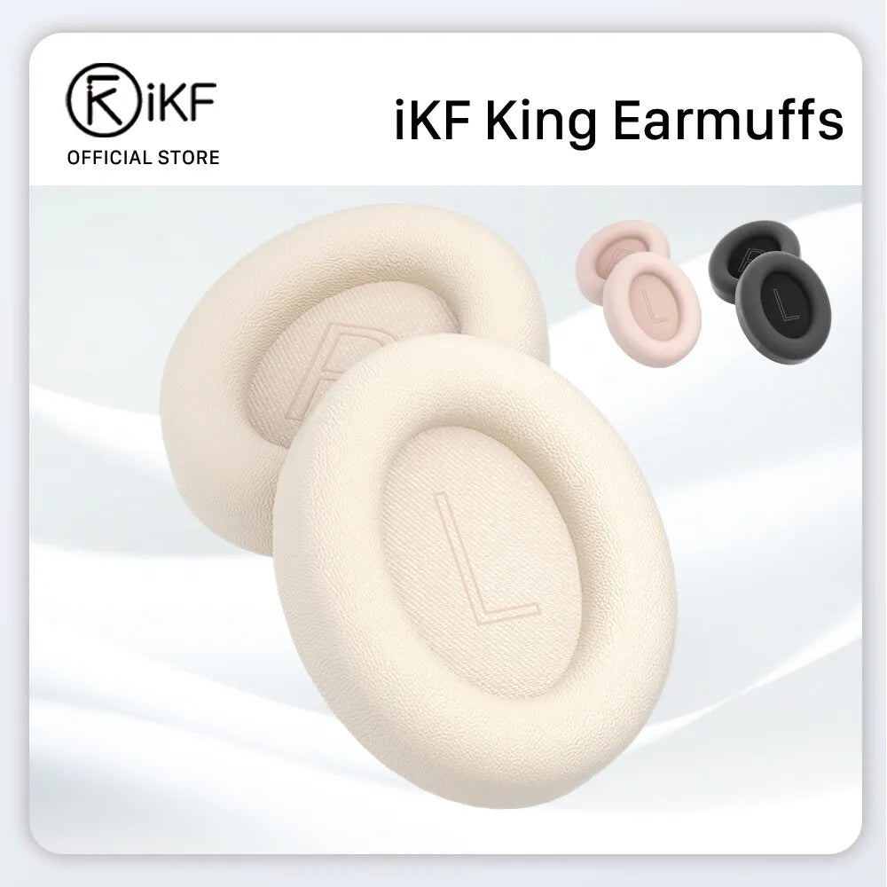 iKF King ANC Bluetooth Headphones Original Earmuffs Easy Replacement Soft Leather Off white Pink Black also for T2 Headphones