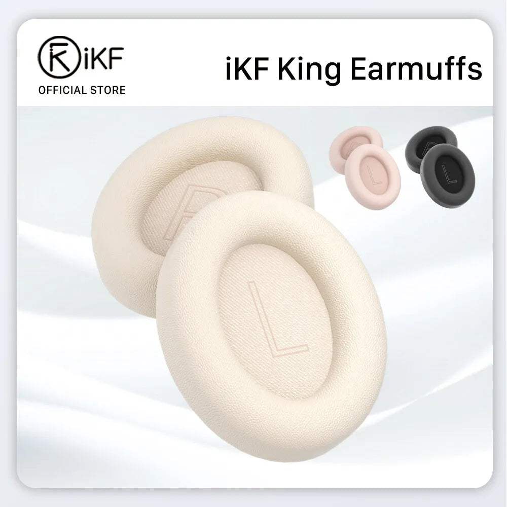 Earmuffs For iKF King/iKF King Pro Headphones Original Easy Replacement Soft Leather Off white Pink Black also for T2 Headphones