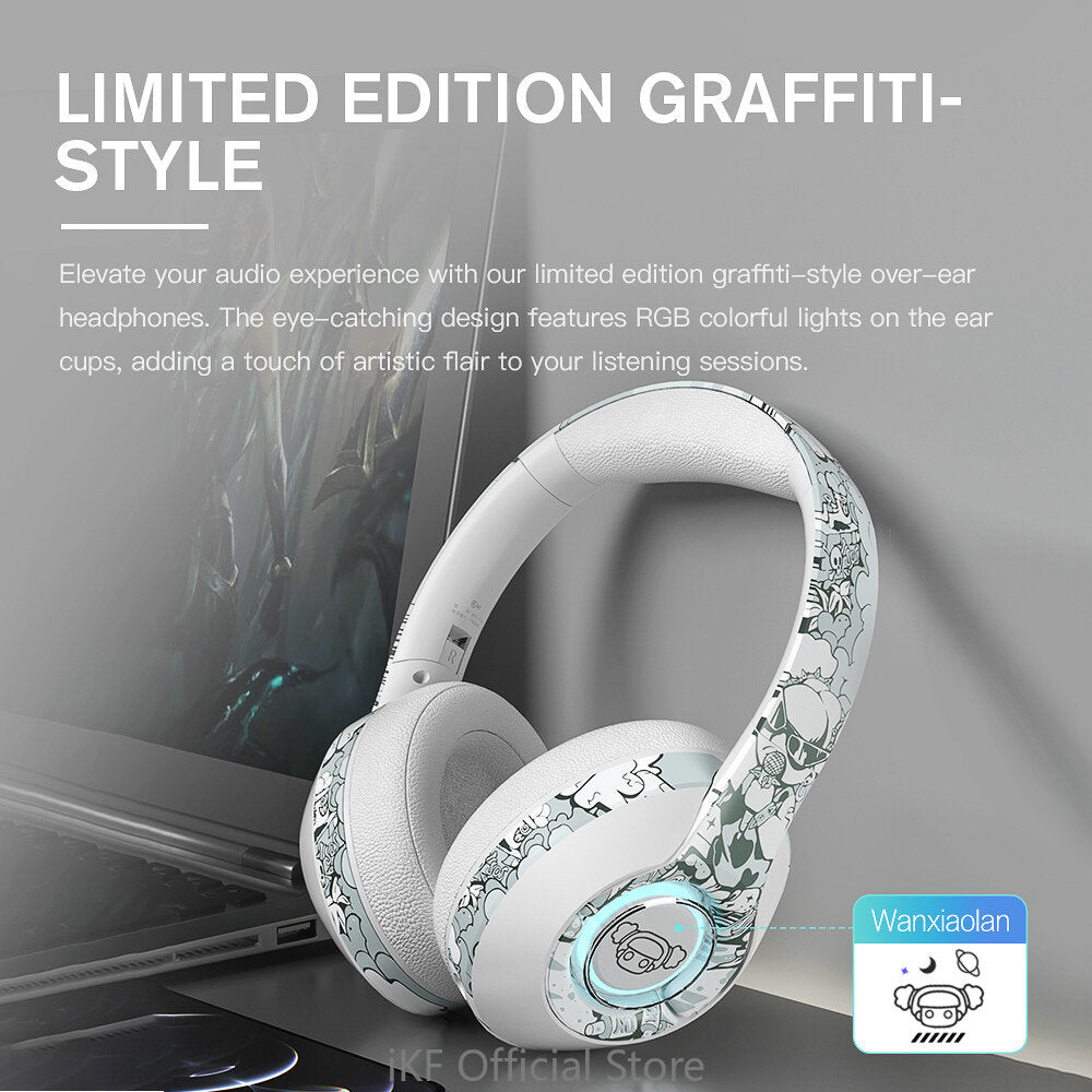 iKF Play Over-Ear Bluetooth Hand-Painted Graffiti Headset 2.4GHZ Gaming  Dual-Mode Bluetooth Headset Super Long Standby 50 Hours