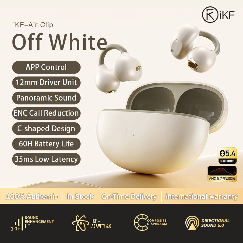 iKF Air Clip Open-Ear TWS Earbuds Wireless Air Conduction Earphones Sports Ear Clips ENC Calling Reducation DT6.0