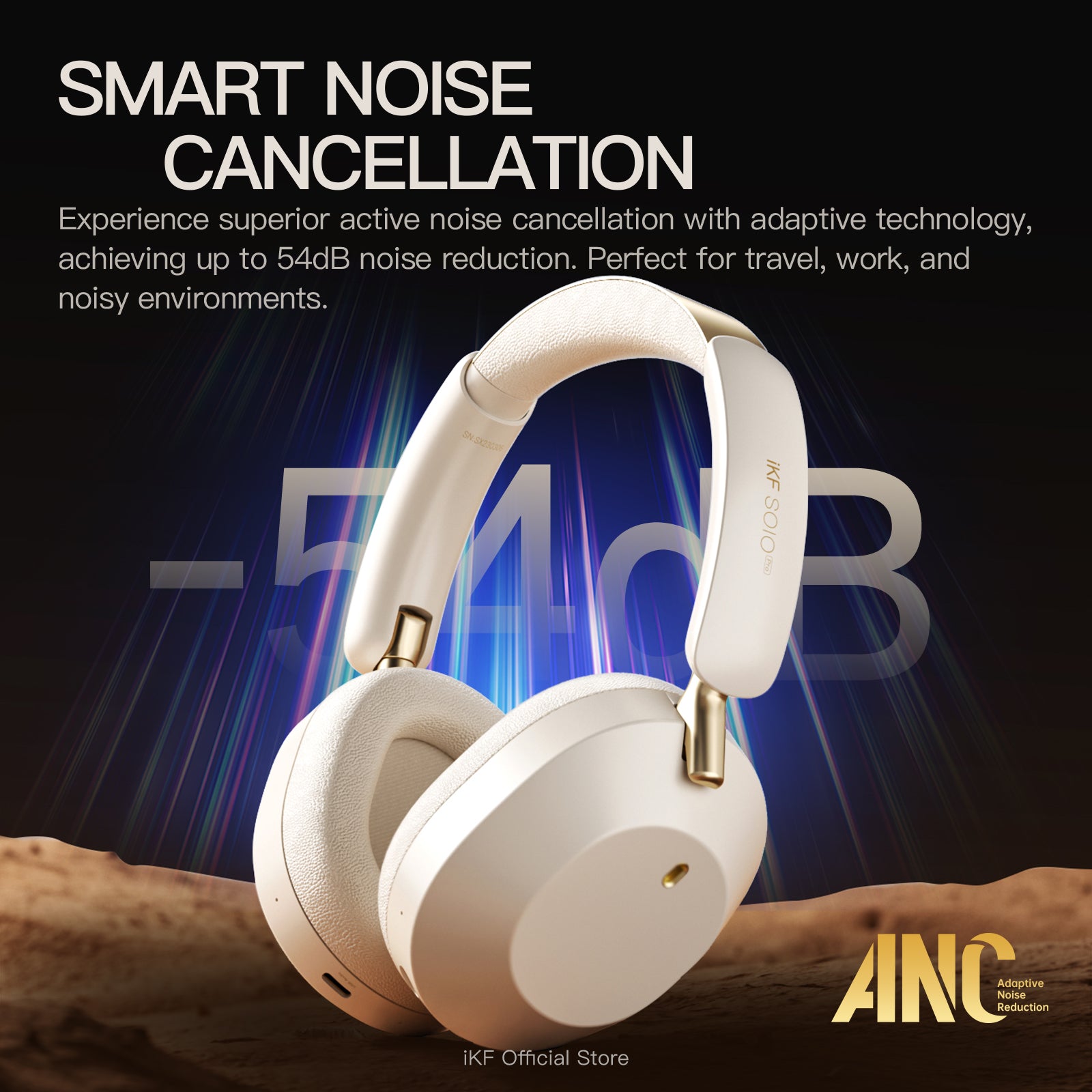 iKF Solo Pro Wireless Bluetooth Headphones with Advanced Adaptive ANC, Spatial Audio, HiFi Sound Quality, Long Battery Life, Transparent Mode, and Customizable Settings via App