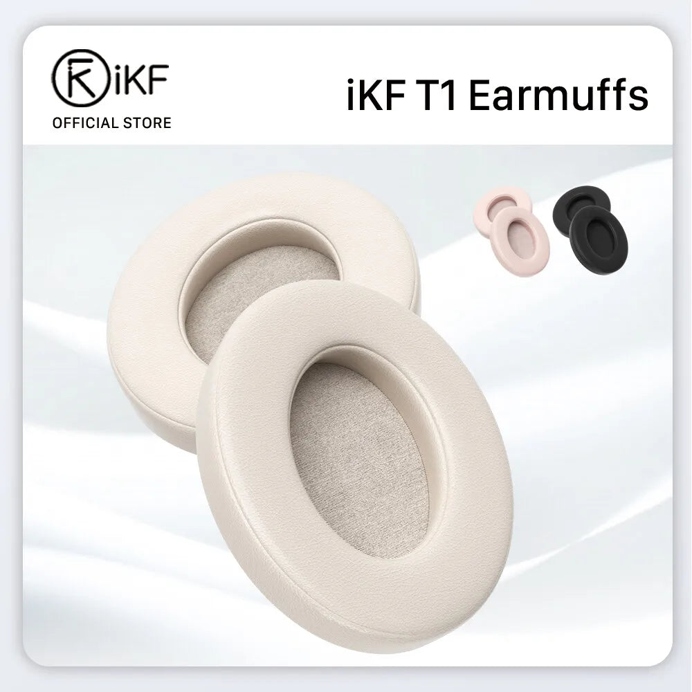 Original Earmuffs for iKF T1 /T1 Pro Bluetooth Headphones Easy Replacement Soft Leather Off white Pink Black