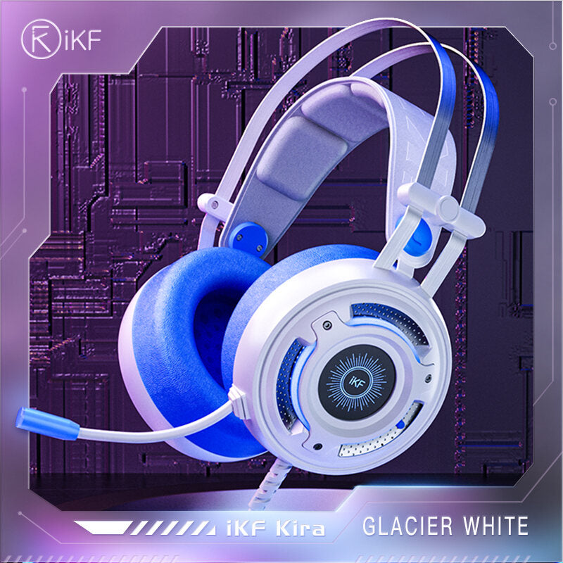 iKF Kira Professional Wired Gaming Headphone USB 7.1 virtual Surround Sound Stereo Led Light Wired Headset with USB Plug Microphone PC Laptop Game Over-Ear Gamer Headset