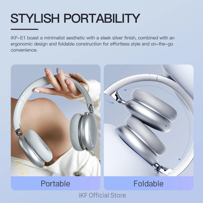 iKF E1 Over Ear Headphones Bluetooth Wireless Noise Cancelling Long Standby Stereo Sound Earphone Sports Gaming Headsets Support