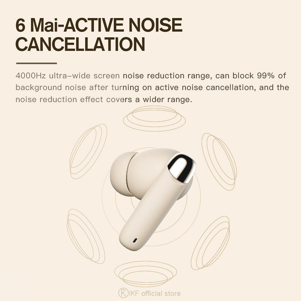 iKF-Zing Wireless Earbuds Active Noise Cancellation, Bluetooth 5.3 ,36 Hours Playtime, Bulit-in 6 Mic,In-Ear Earphone HiFi Sound Deep Bass For iOS/Android