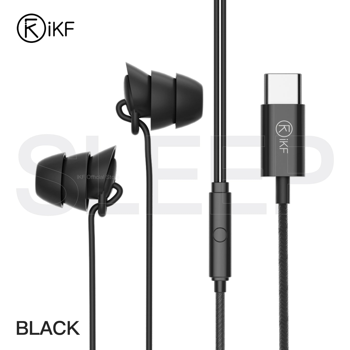 iKF Sleep Wired Earphone 3.5mm Type-C High-quality Sound Insulation and Noise Canceling Microphone In-ear Earphone, Compatible with ios/Android