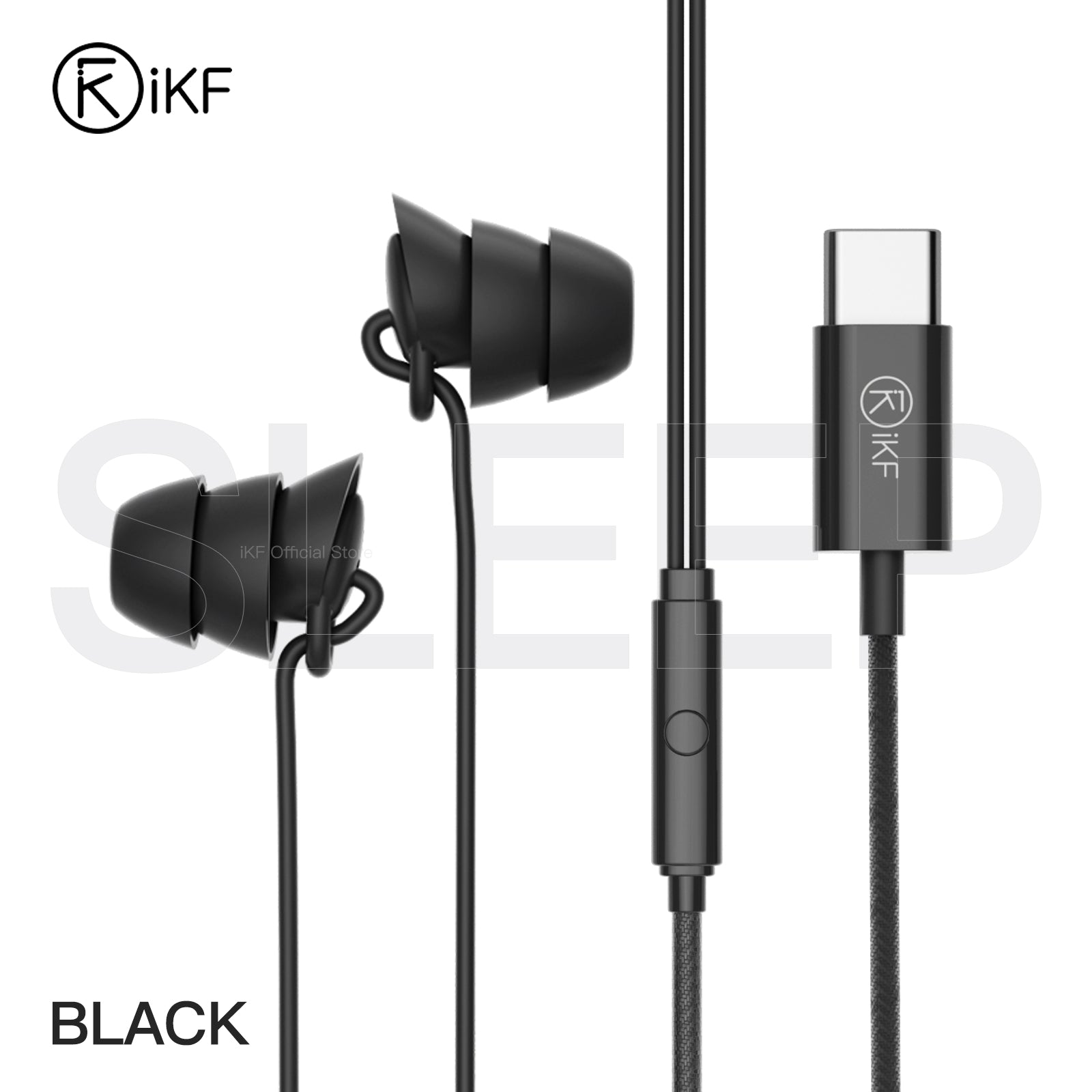 Auriculares intrauditivos con cable iKF Sleep tipo C, aislamiento acústico de alta calidad y micrófono con cancelación de ruido, compatibles con iOS y Android.