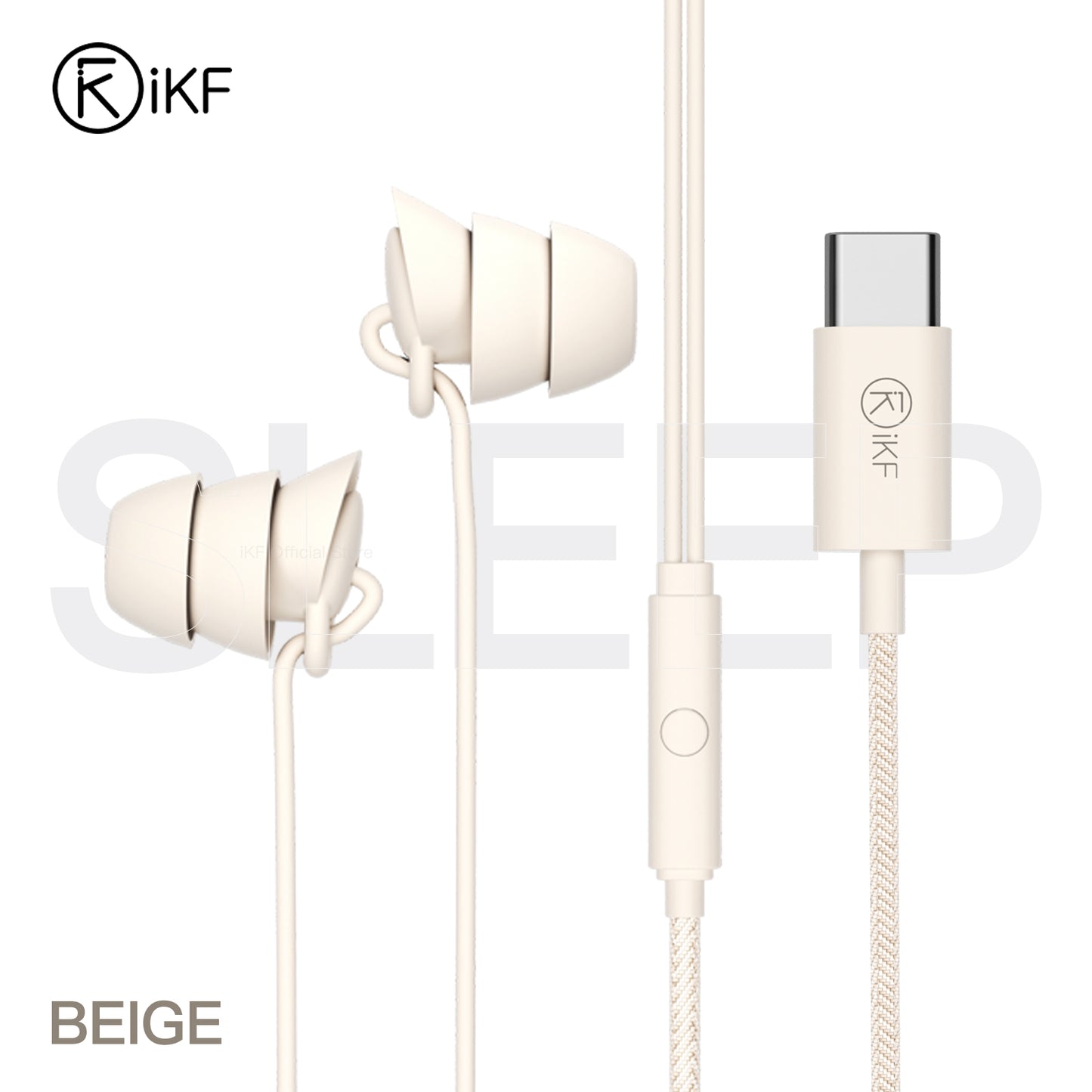 iKF Sleep Wired Earphone 3.5mm Type-C High-quality Sound Insulation and Noise Canceling Microphone In-ear Earphone, Compatible with ios/Android