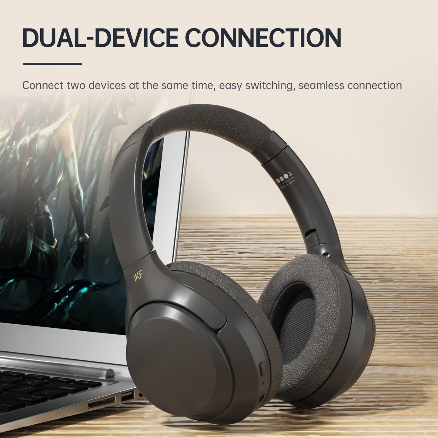 iKF T1 Pro Wireless Bluetooth Headphones Over Ear Wired Headset Built in Mic AUX Cable 100 Hours Play time Noise Reduction Stereo Sound Bass Type-C Charging for Online Class Game Sport Compatible with iOS and Android
