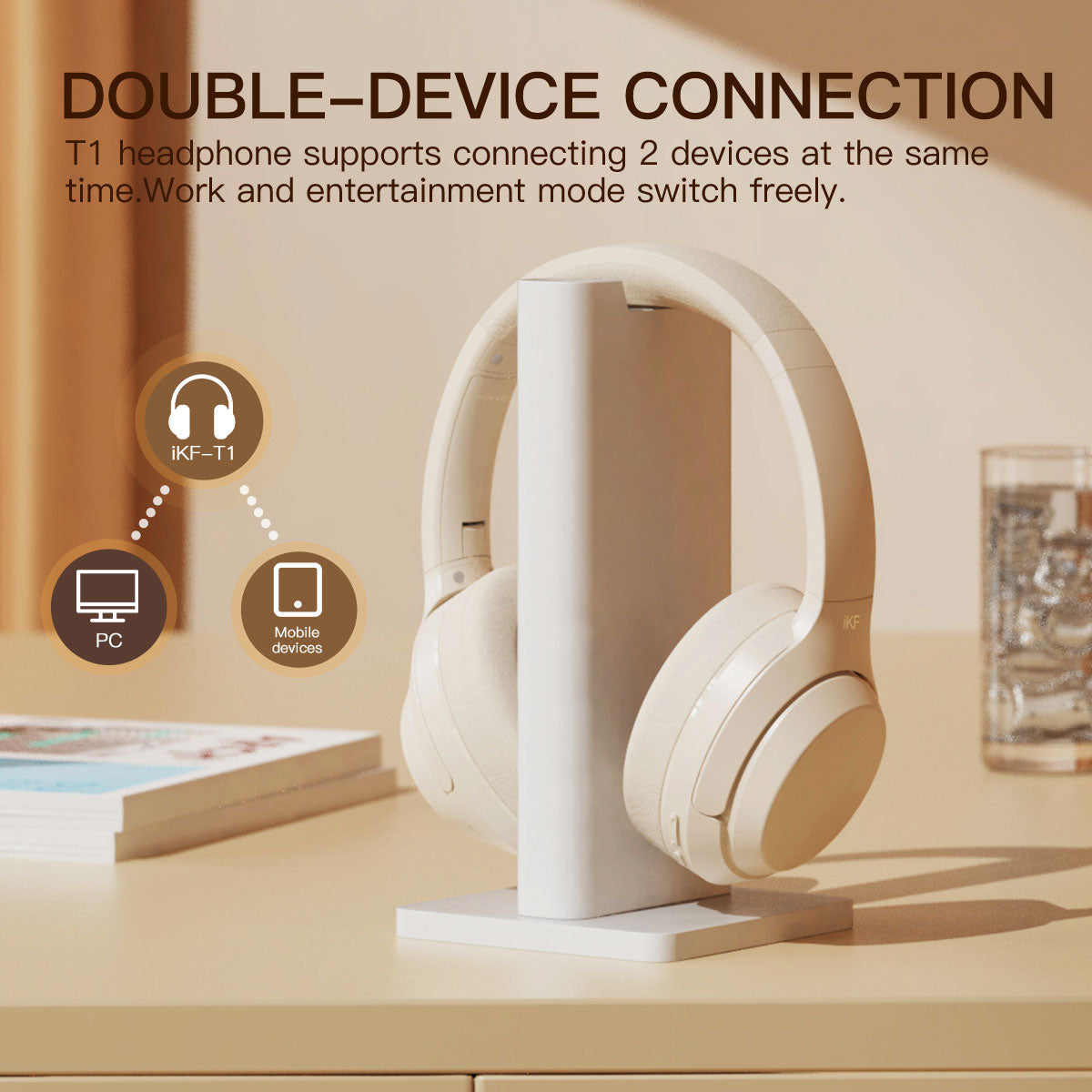 iKF T1 Wireless Bluetooth Headphones Over Ear 3.5mm Aux-in Wired Headset Deep Bass Stereo Sound, 50H Playback,Built-in Microphone Compatible iOS/ Android