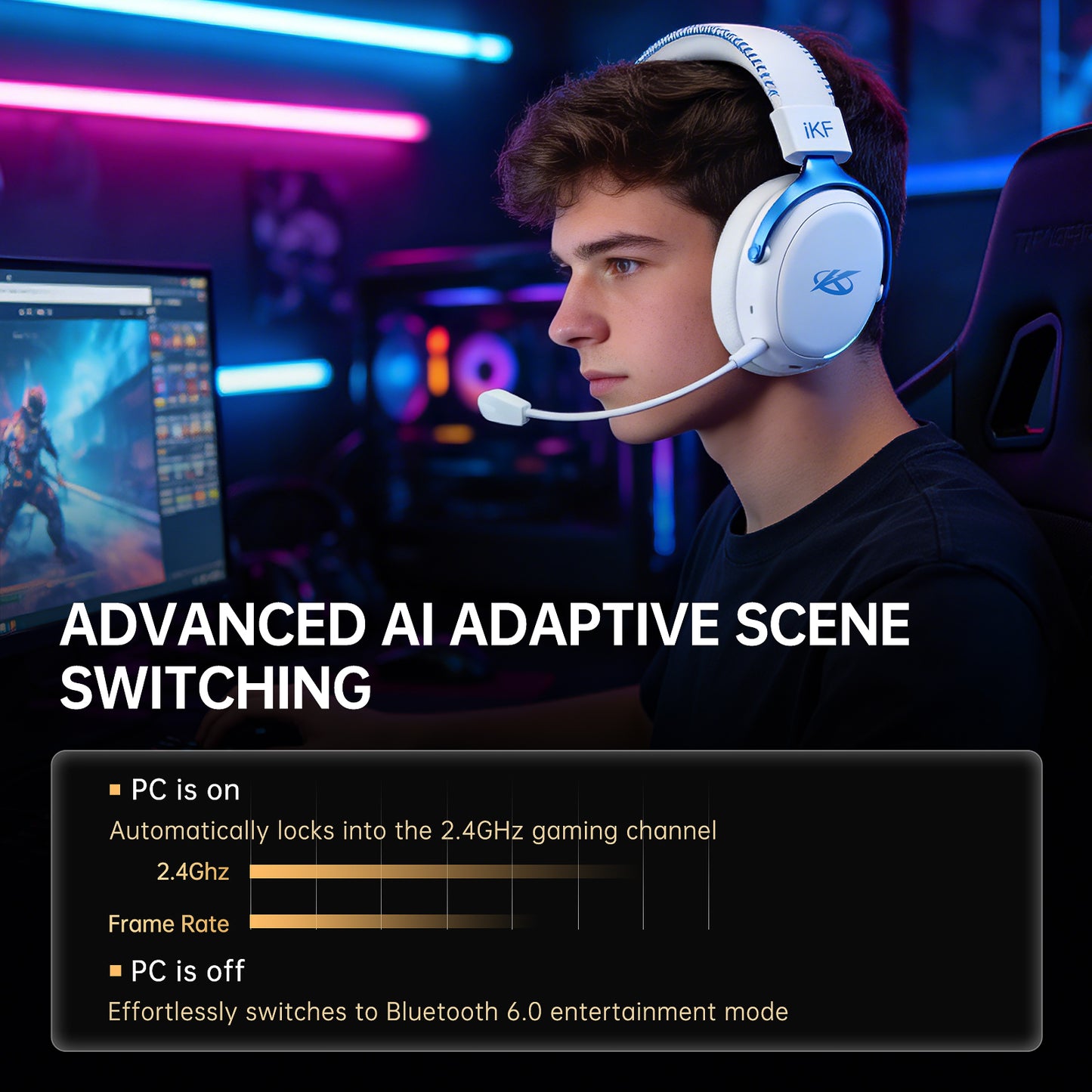 iKF V11 Pro 2.0 Wireless 2.4G Bluetooth Headphones Gaming Wired Headset Esports