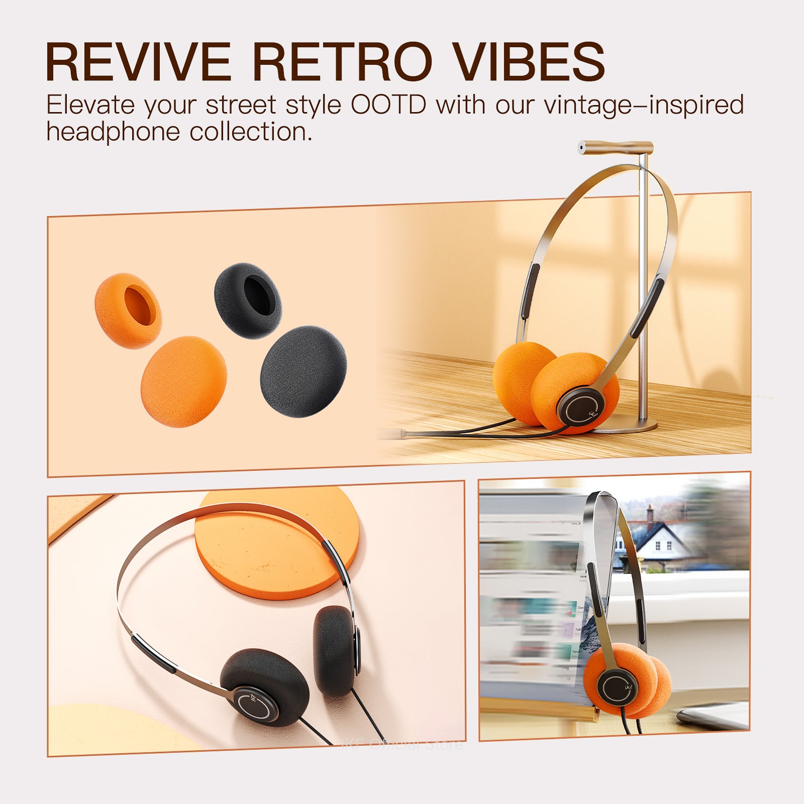 Auriculares estéreo con cable iKF Y3, estilo retro, diadema ajustable, conector de 3,5 mm, almohadillas naranjas reemplazables, ligeros, aptos para Walkman y ordenadores de los años 80 y 90.