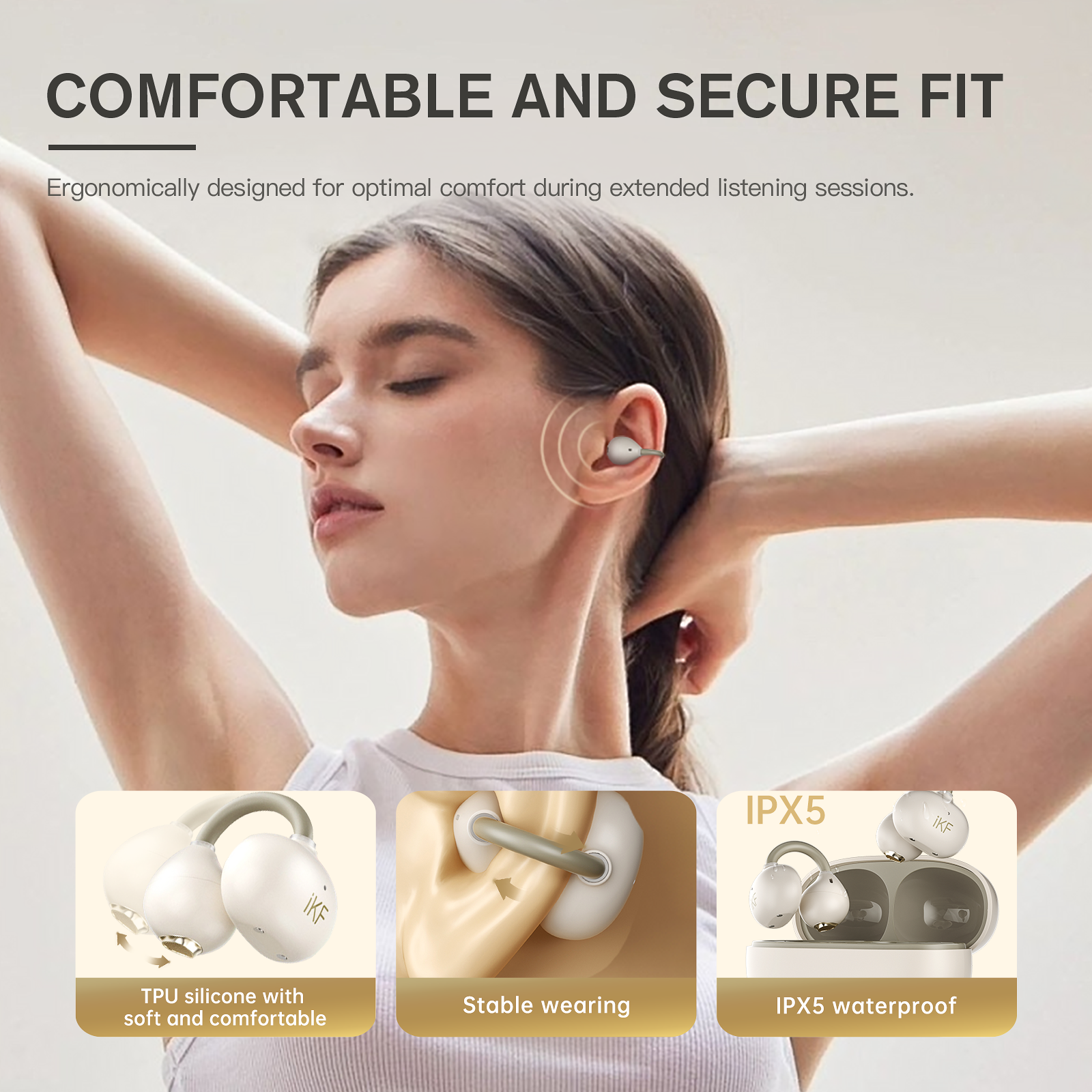 iKF Air Clip Open-Ear TWS Earbuds Wireless Air Conduction Earphones Sports Ear Clips ENC Calling Reducation DT6.0