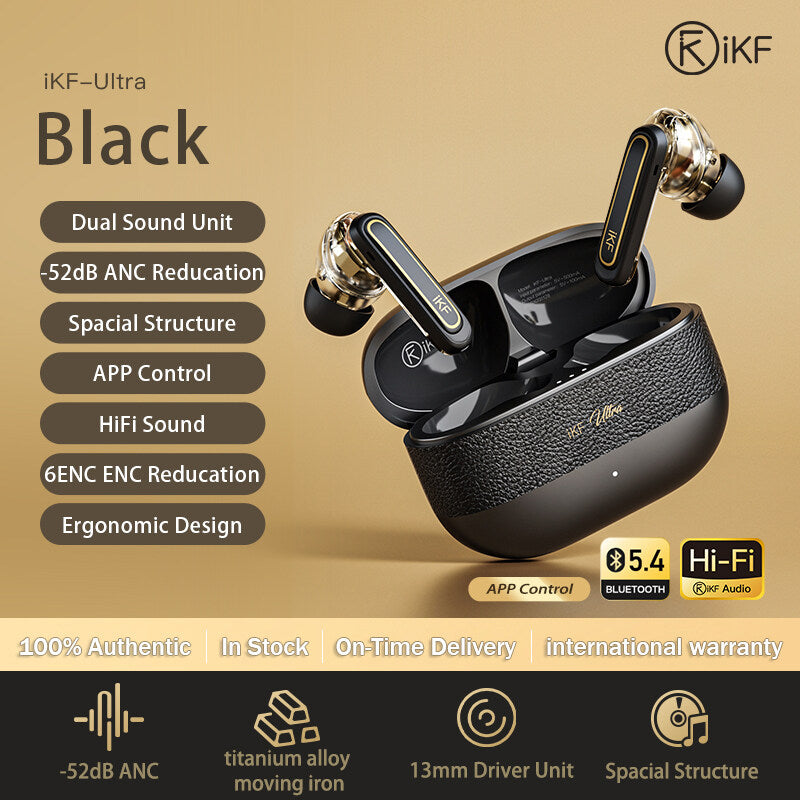 iKF Ultra Wireless Earbuds Active Noise Reducation HiFi Sound Dual-Decive Connection ENC Call Reducation Game Mode