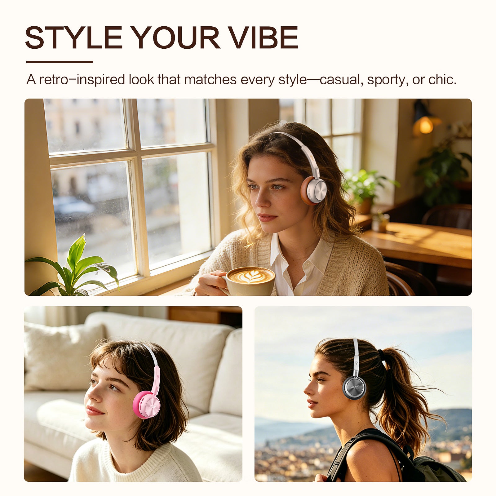 Auriculares inalámbricos Bluetooth iKF R1, ligeros y clásicos retro, micrófono integrado, 60 h de reproducción, conectividad dual, baja latencia, personalización de apps, estilo retro de los 80 y 90, OOTD