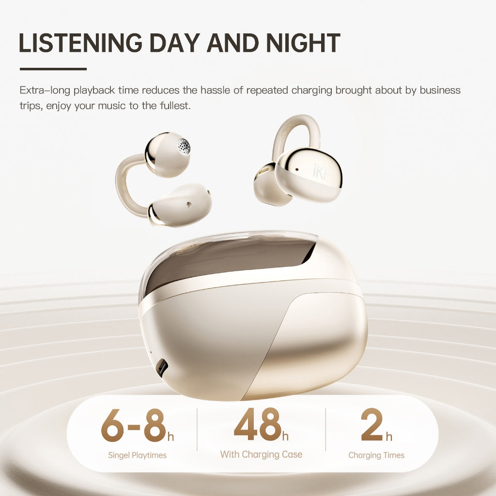 iKF C01 Open Ear Wireless Earbuds Bluetooth Earphones Stereo Sound Ear Clip 48H Battery Life IPX4 for Workout Travel